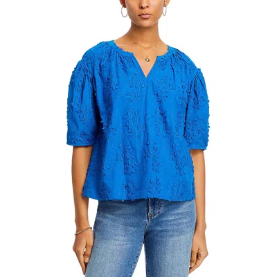 Cupio Embroidered Split Neck Top In Multi