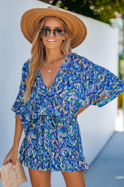 Cupshe Abstract Print Drawstring Romper In Blue