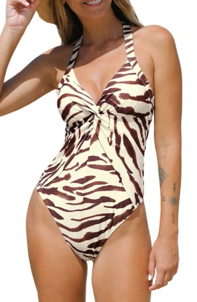 Cupshe Abstract Zebra Stripe One-piece Swimsuit In Brown