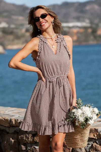 Cupshe All Fluff Gingham Mini Dress In Brown