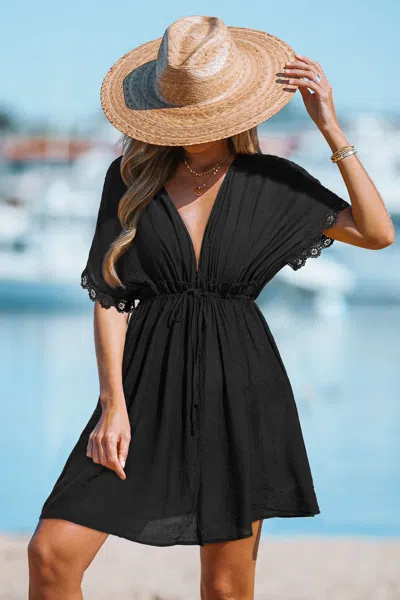 Cupshe Along For The Ride Black Cover-up Mini Dress