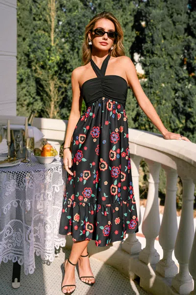 Cupshe Amaretto Floral Midi Dress In Black