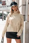 Cupshe Apricot Fringe Long Sleeve Turtleneck Sweater In Neutral