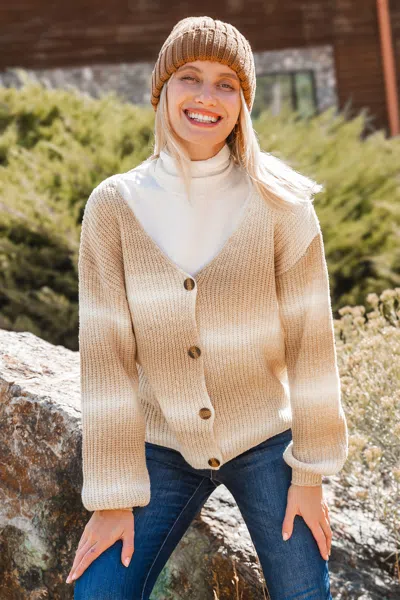 Cupshe Apricot Ombre Puff Sleeve Button Up Cardigan In Neutral