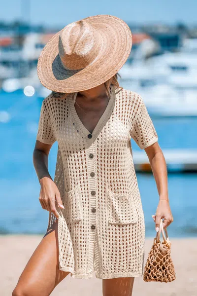 Cupshe Apricot Open Knit Front Button Cover-up In Multi