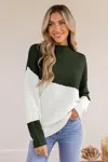 Cupshe Asymmetrical Colorblock Standing Collar Sweater In Green