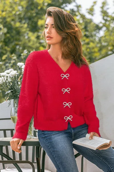 Cupshe Autumn Glow Pinned Bows Cardigan In Red
