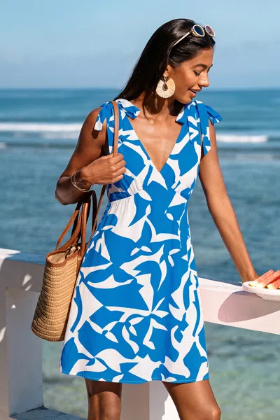 Cupshe Away For A While Tropical Mini Dress In Blue