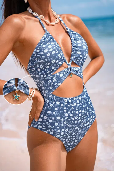 Cupshe Baby's Breath Floral One-piece Swimsuit In Blue