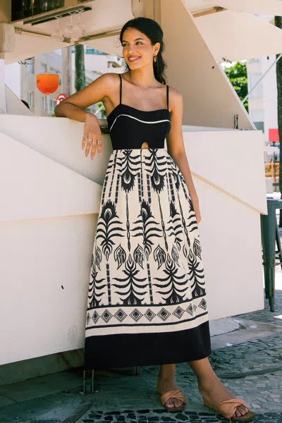 Cupshe Beach Hopping Ornate Midi Dress In Black