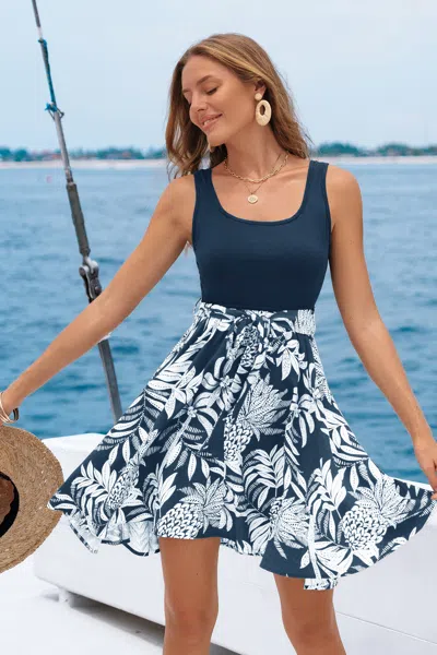 Cupshe Beach Plaza Tropical Mini Dress In Blue