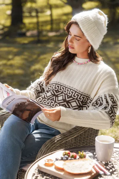 Cupshe Beige Geo Tassel Long Sleeve Sweater In Multi