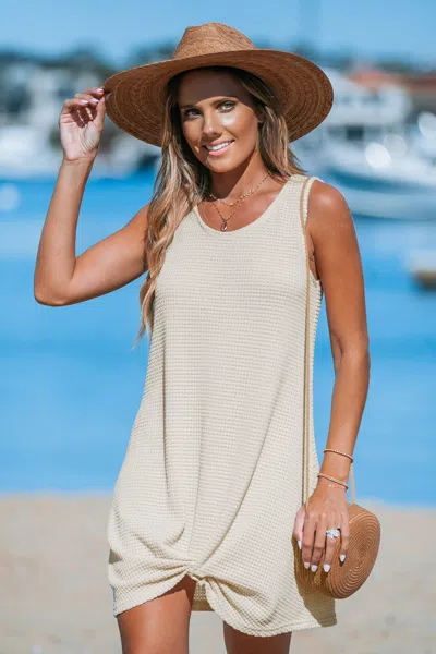 Cupshe Beige Waffle Knit Hem Twist Cover-up In Neutral