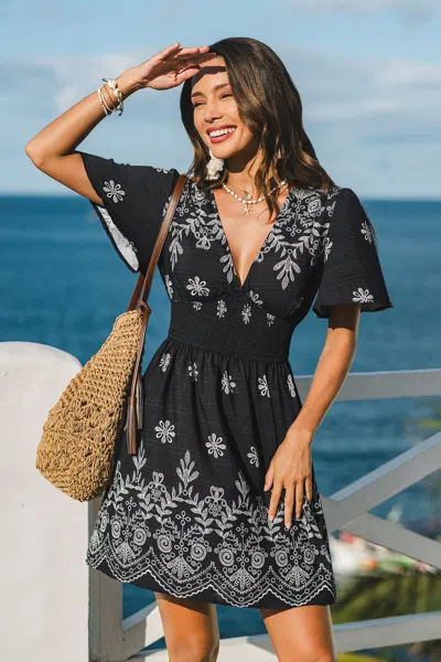 Cupshe Bella Rose Floral Mini Dress In Black