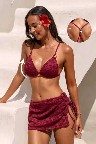 Cupshe Berry On Top Push-up 3-piece Bikini Set In Burgundy