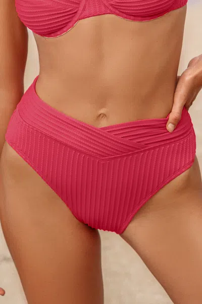 Cupshe Berry Rib Overlap High-waist Bikini Bottoms In Red