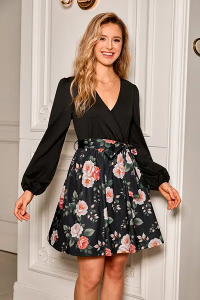 Cupshe Big Romantic Floral Mini Dress In Black