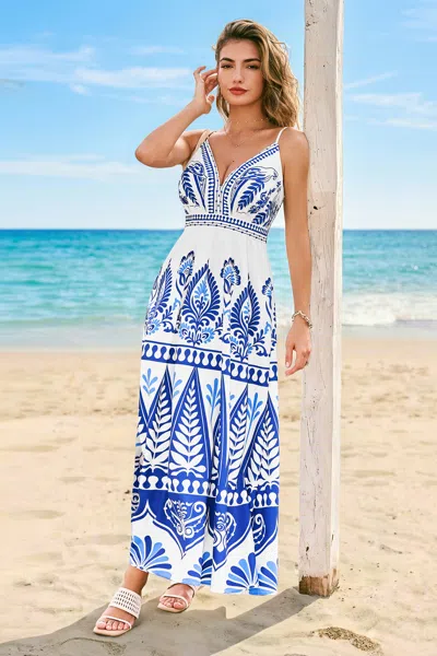 Cupshe Biggest Fan Ornate Maxi Dress In Blue