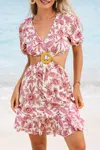Cupshe Bird Song Tropical Cover-up Mini Dress In Pink
