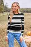 Cupshe Black & Grey Striped Long Sleeve Tee In Multi