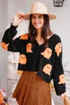 Cupshe Black & Orange Ghostie Blouson Sleeve Cardigan In Black