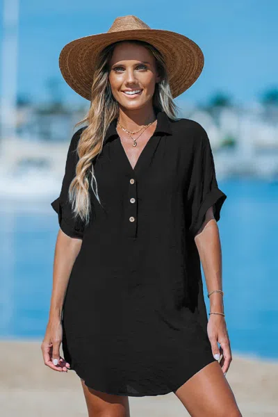 Cupshe Black Collared V-neck Mini Cover-up