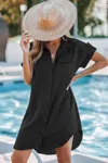 Cupshe Black Cotton Collared Button-up Mini Dress In Black