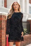 Cupshe Black Floral Mesh Long Sleeve Mini Dress In Black