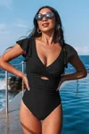 Cupshe Black Flutter Sleeve Tummy Control One-piece In Black
