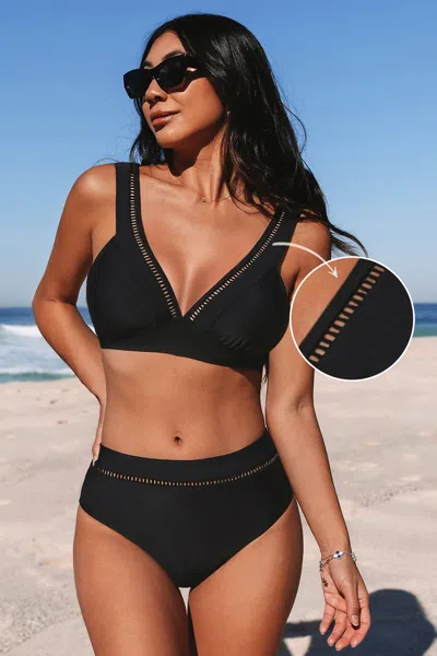 Cupshe Black Ladder Trim Bikini Top & Standard Bottoms Set