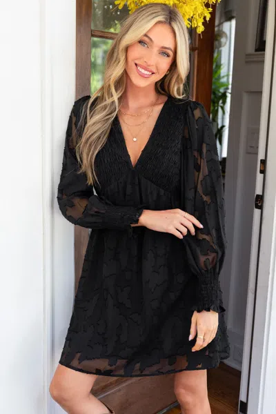 Cupshe Black Mesh 3d Appliqué Long Sleeve Mini Dress