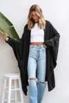 Cupshe Black Open Front Dolman Sleeve Duster Cardigan In Black
