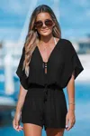 Cupshe Black Plunging Tassel Tie Cover-up Romper In Black