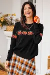 Cupshe Black Pumpkin Round Neck Long Sleeve Sweater In Black