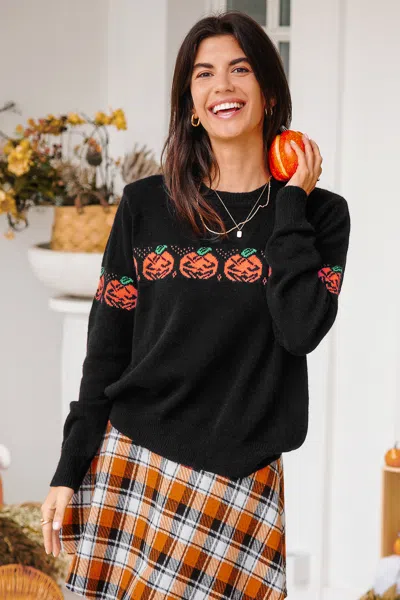 Cupshe Black Pumpkin Round Neck Long Sleeve Sweater