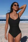 Cupshe Black Ruched Tummy Control One-piece