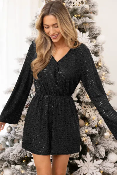 Cupshe Black Sequin Long Sleeve Wide Leg Romper