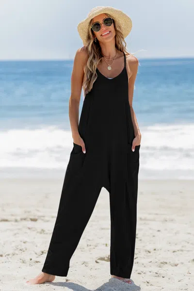 Cupshe Black Sleeveless Scoop Neck Drop Crotch Jumpsuit