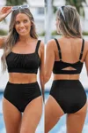 Cupshe Black Square Neck Bikini Top & High-waisted Bottoms Set In Black