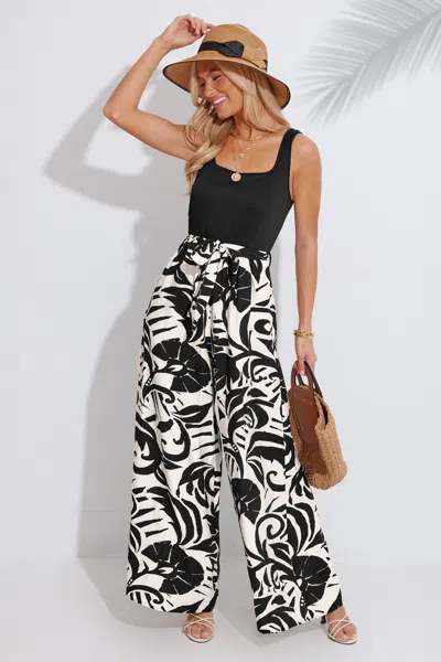 Cupshe Black Square Neck Sleeveless Belted Jumpsuit