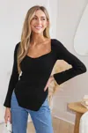 Cupshe Black Sweetheart Long Sleeve Knit Top In Black