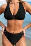 Cupshe Black V-neck Bikini Top & Standard Coverage Bottoms Set In Black
