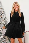 Cupshe Black Velvet Puff Sleeve Mini Dress