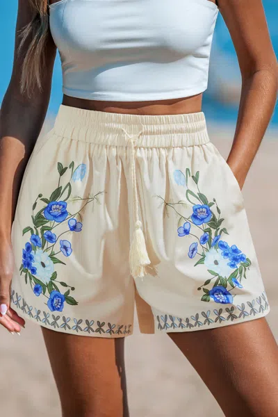 Cupshe Blue Blossoms Floral Cover-up Shorts In White