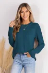 Cupshe Blue Round Neck Perforated Long Sleeve Sweater In Blue