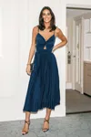 Cupshe Blue Satin Twist & Keyhole Pleated Maxi Dress In Blue