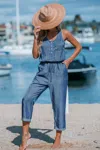 Cupshe Blue Sleeveless Scoop Neck Pocket Jumpsuit In Blue