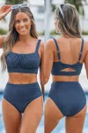 Cupshe Blue Square Neck Bikini Top & High-rise Bottoms Set In Blue