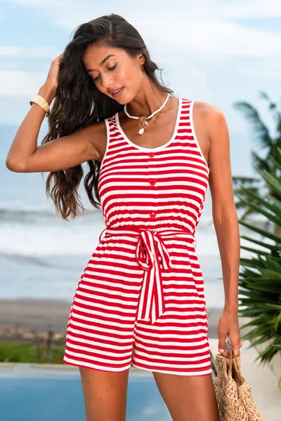 Cupshe Boating Striped Romper In Red