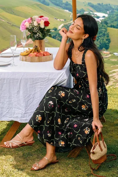 Cupshe Bold Statement Floral Midi Dress In Black